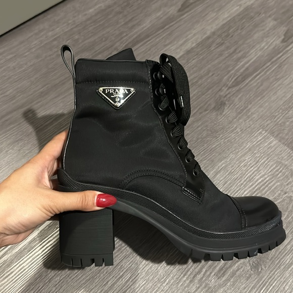 PRADA Brushed Leather and Re-Nylon Laced Booties - Picture 9 of 16